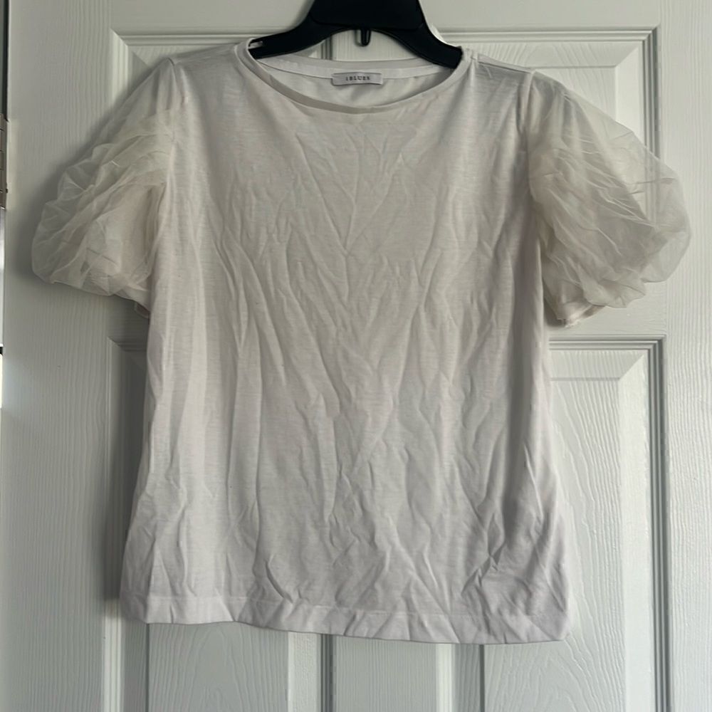 iBLUES White T Shirt - Sheer Puffed Sleeves Size Small - Great Condition